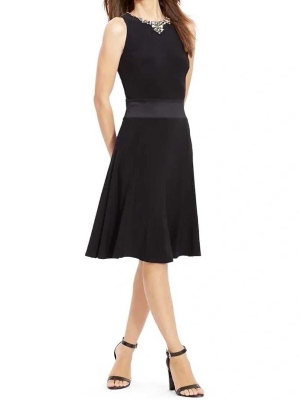 Lauren Ralph Lauren Little Black Cocktail Holiday Dress Embellished Neckline 14